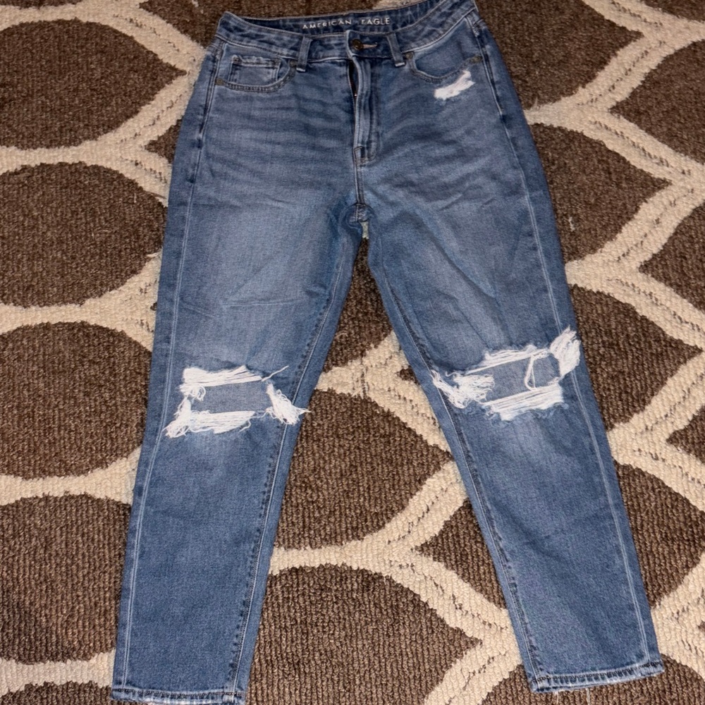 American Eagle Outfitters Ripped Blue Ankle Jeans